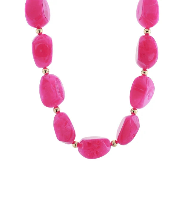 Marble Pebble & CCB Ball Necklace in Fuchsia