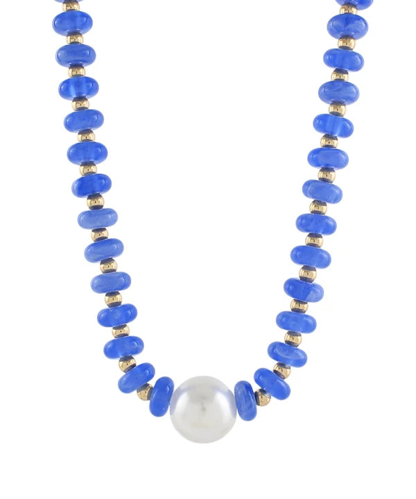 Pearl Accent Rondelle Bead Necklace Blue