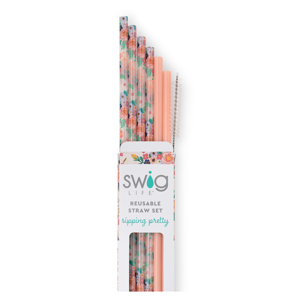 Reusable Straw Set Full Bloom + Coral