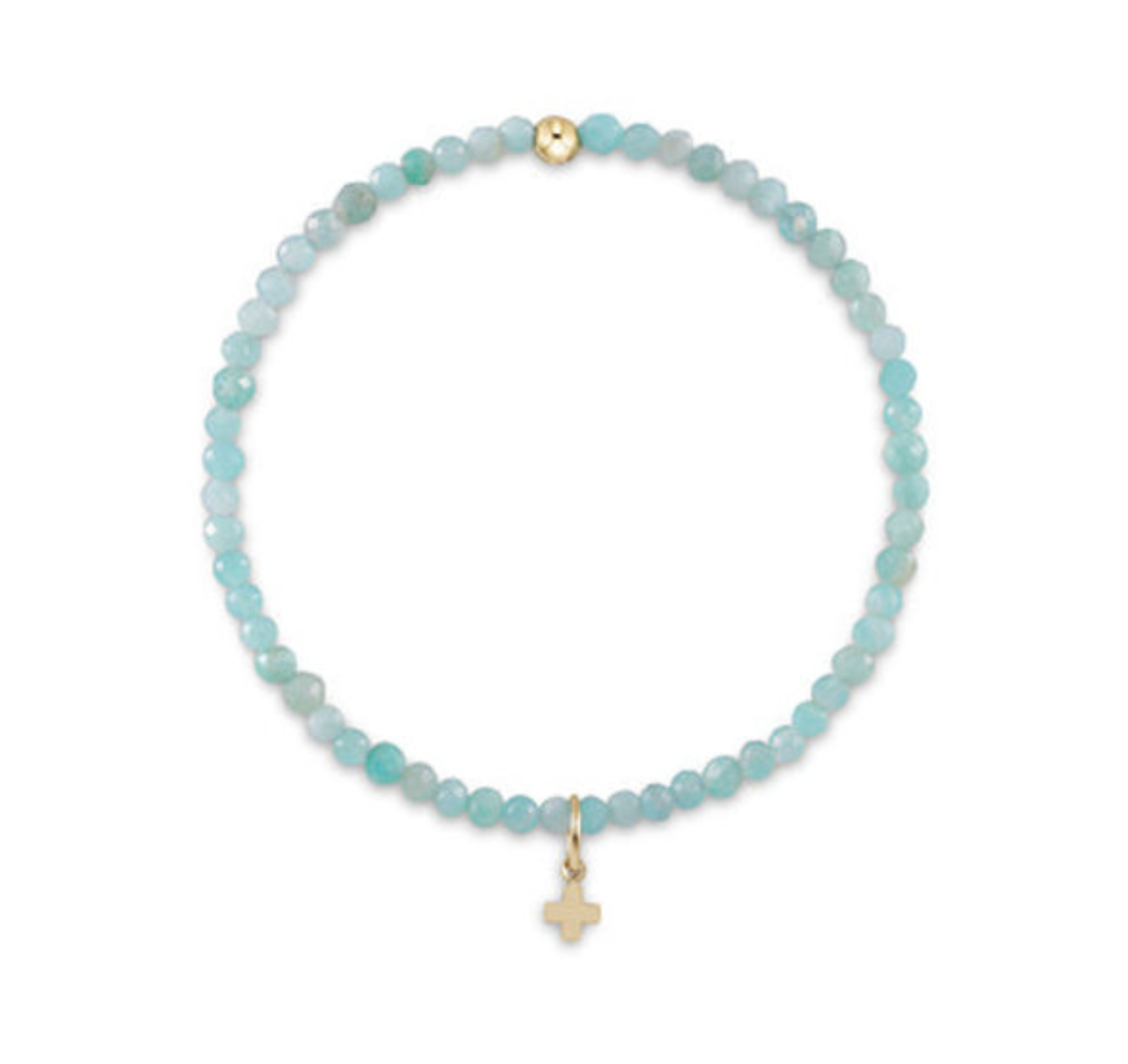 Gemstone 3mm Bead Bracelet Aquamarine Signature Cross