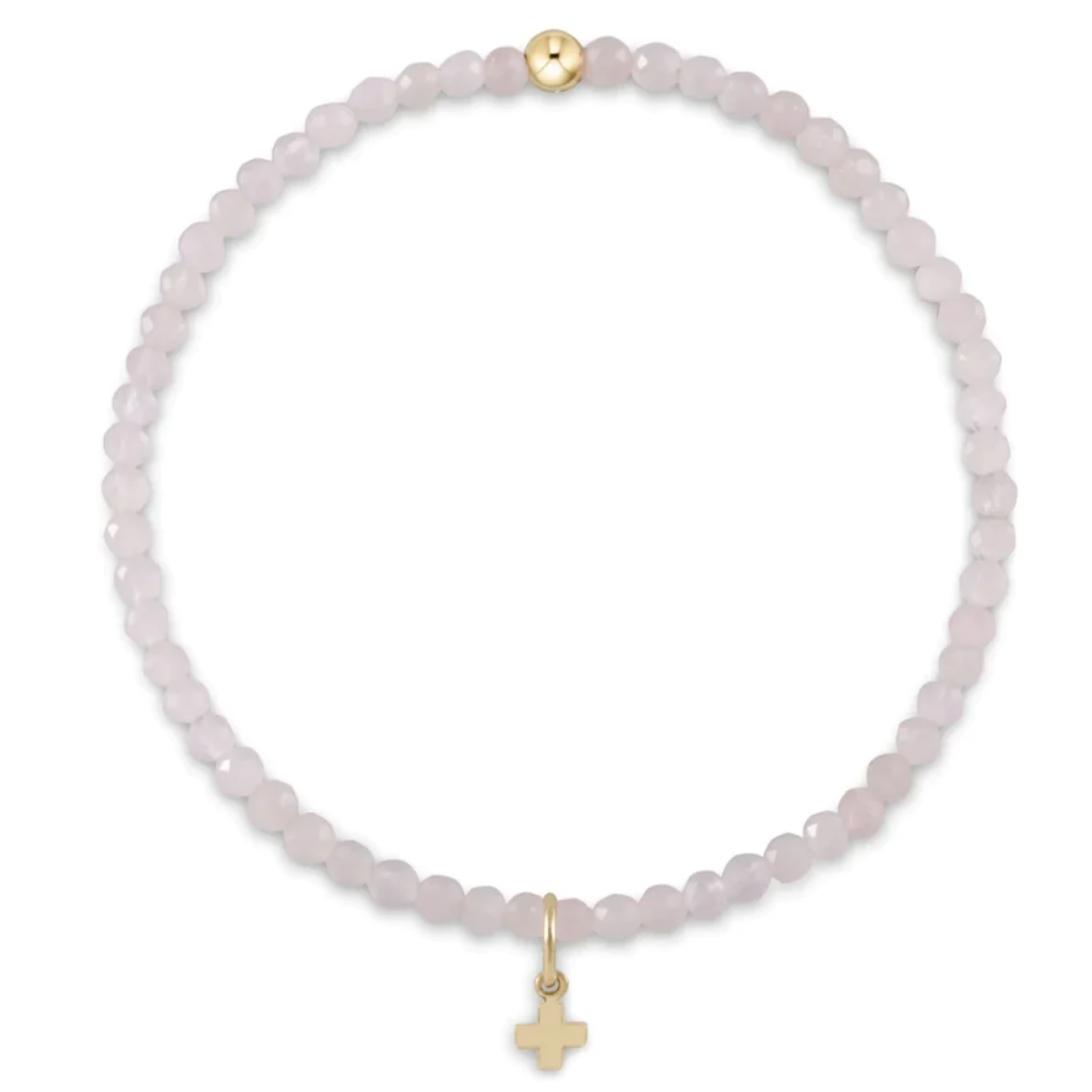 Gemstone 3mm Bead Bracelet with Signature Cross Rose Quartz