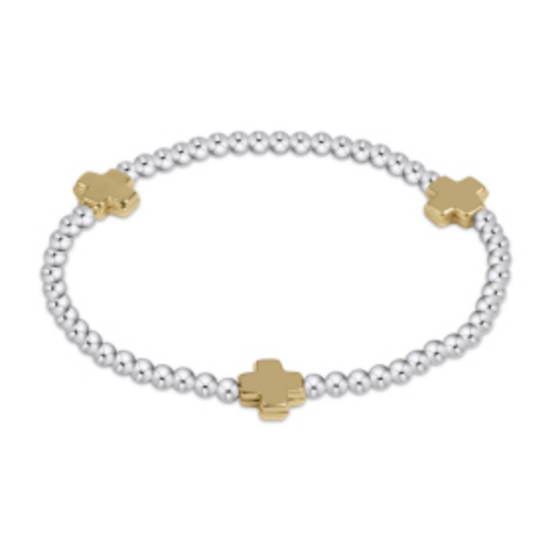 Signature Cross Sterling Mixed Metal Pattern 3mm Bead Bracelet Gold