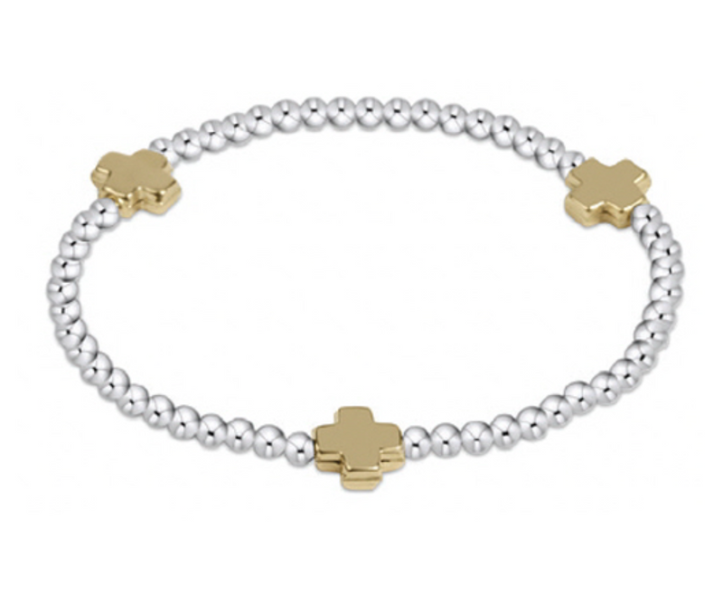 Signature Cross Sterling Mixed Metal Pattern 3mm Bead Bracelet Extends