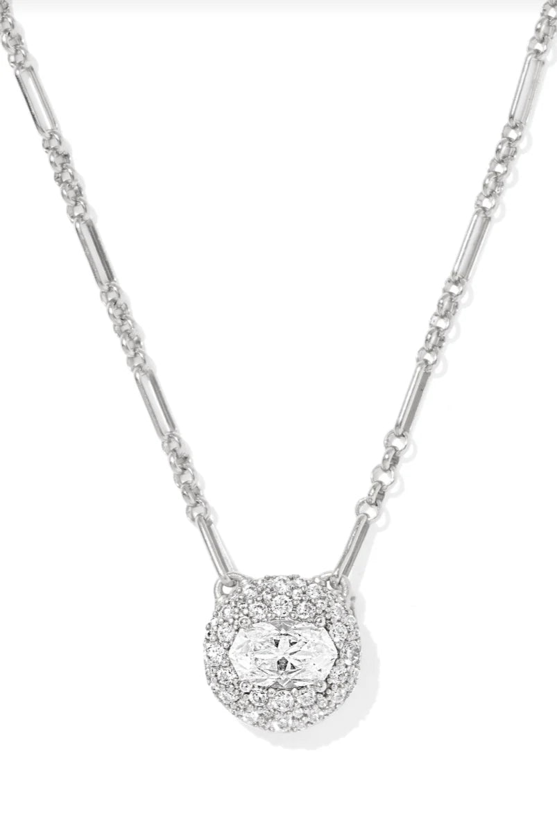 Bella Short Pendant Necklace in Silver White Cz