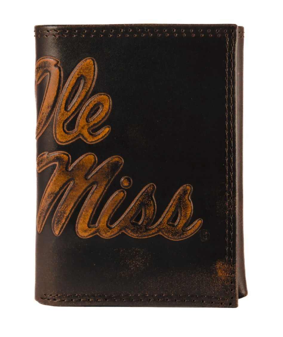 Burnished Antique Trifold Wallet - Ole Miss