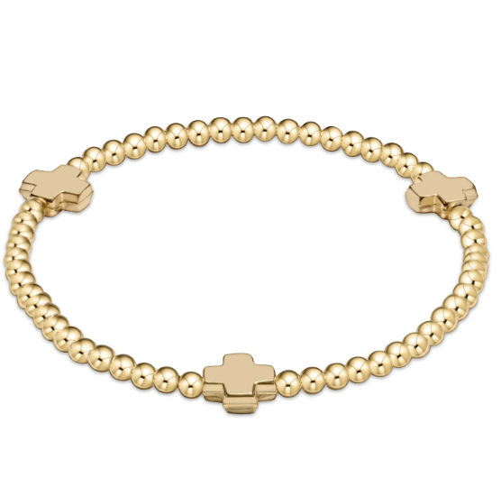 SIGNATURE CROSS GOLD PATTERN 3MM BEAD BRACELET - GOLD