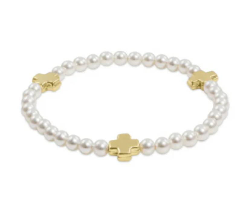SIGNATURE CROSS PEARL PATTERN 4MM BEAD BRACELET - GOLD