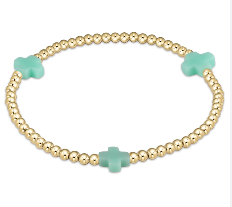 SIGNATURE CROSS GOLD PATTERN 3MM BEAD BRACELET - MINT
