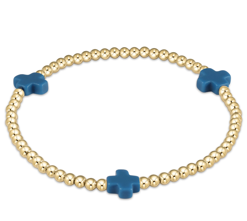 SIGNATURE CROSS GOLD PATTERN 3MM BEAD BRACELET - COBALT