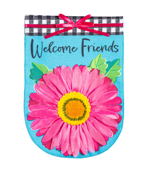 Welcome Friends Daisy Burlap Garden Flag