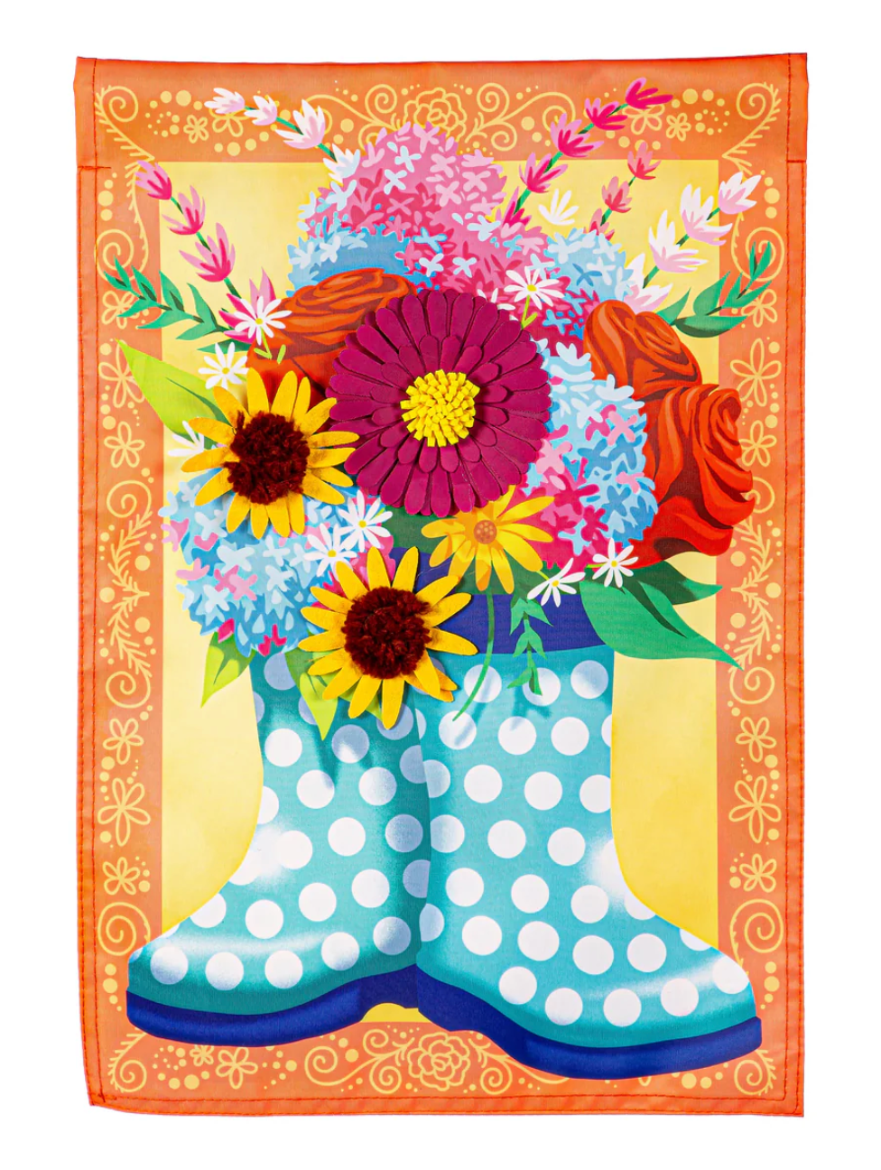 Floral Rain Boots Applique Garden Flag
