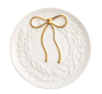 Gold Bow Wreath Cookie Plate
