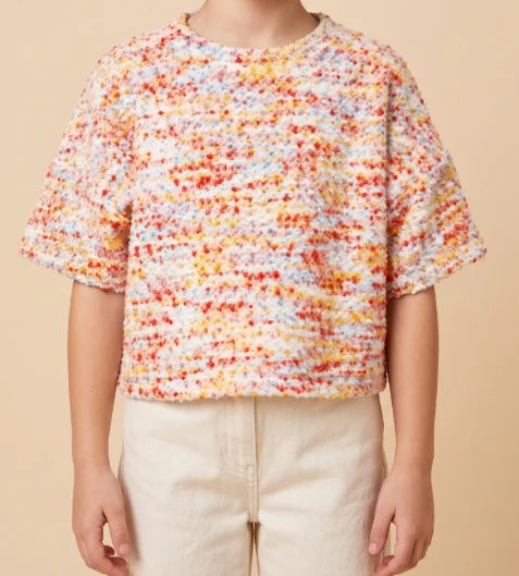 Girls Textured Multi Color Knit Boxy Top