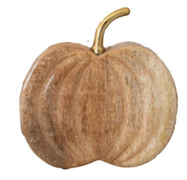 Wood Natural Pumpkin with Gold Stem