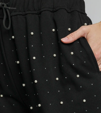 Black Pants with Pearl & Rhinestone Embellishments