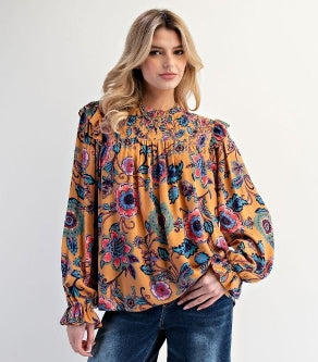 Fall Floral Long Sleeve Blouse