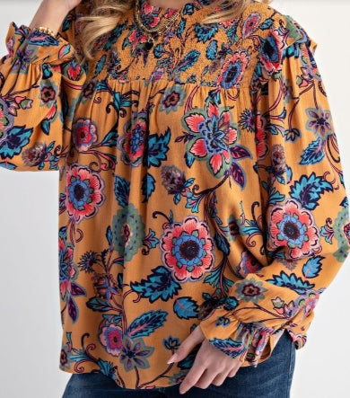 Fall Floral Long Sleeve Blouse