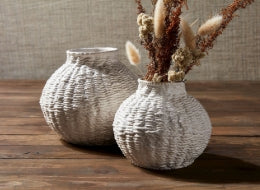 Large Woven Stoneware Round Vase