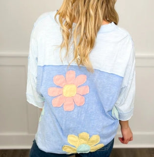 Oversized Flower Top in Sky Blue