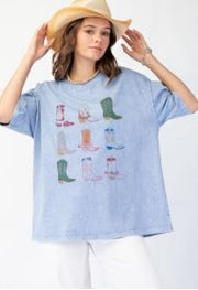 Oversized Cowboy Boot Tee in Washed Denim