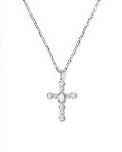 CROSS TENNIS SHORT PENDANT NECKLACE SILVER WHITE MIX