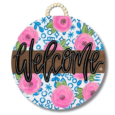 Chinoiserie Stained Line Welcome Door Hanger