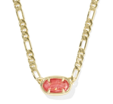 Elisa Figaro Chain Short Pendant Necklace in Gold Papaya Mother of Pearl