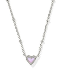 Mini Ari Heart Satellite Short Pendant Necklace in Silver Bubblegum Pink Kyocera Opal