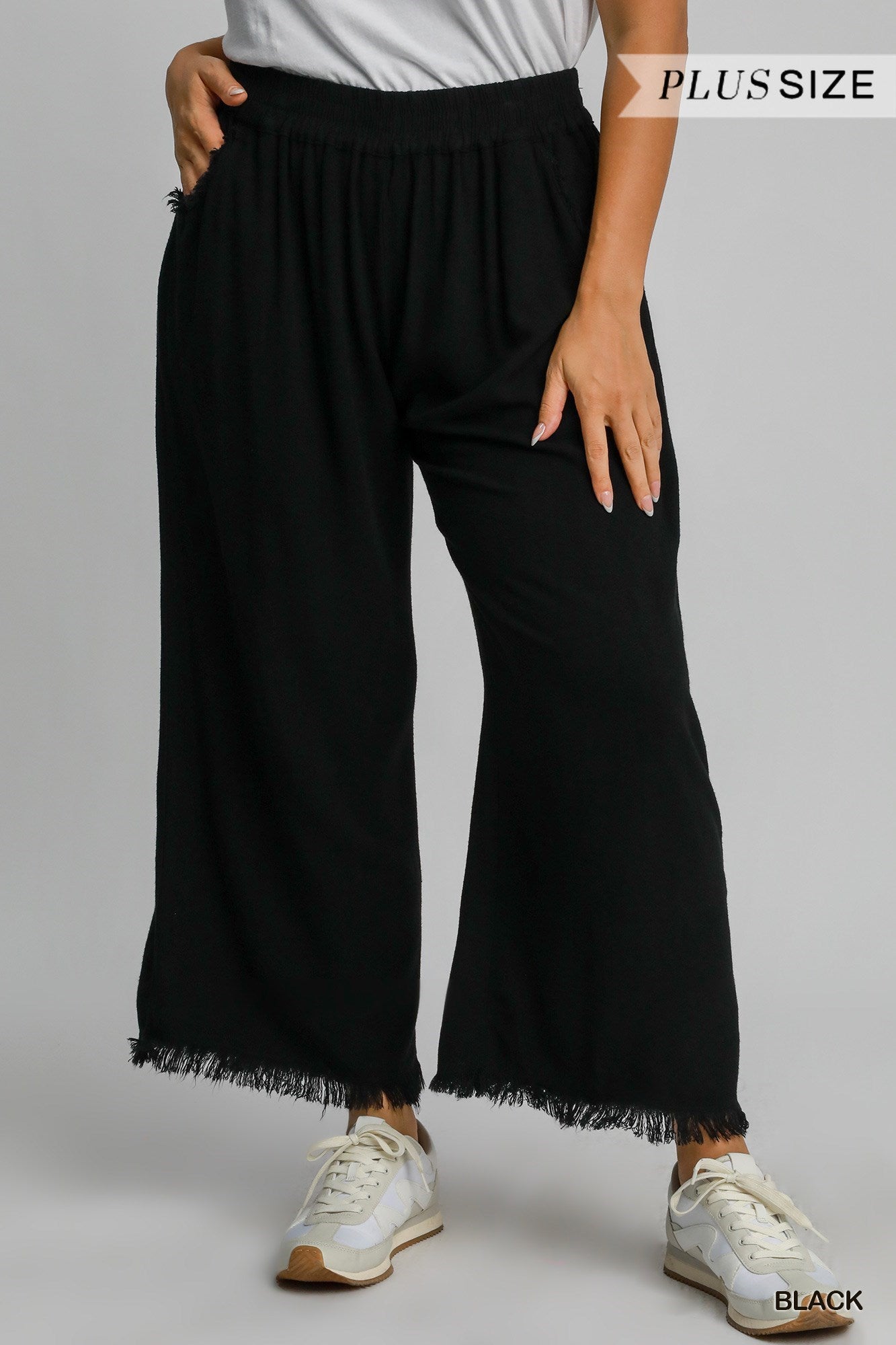 Linen Blend Wide Leg Pants in Black