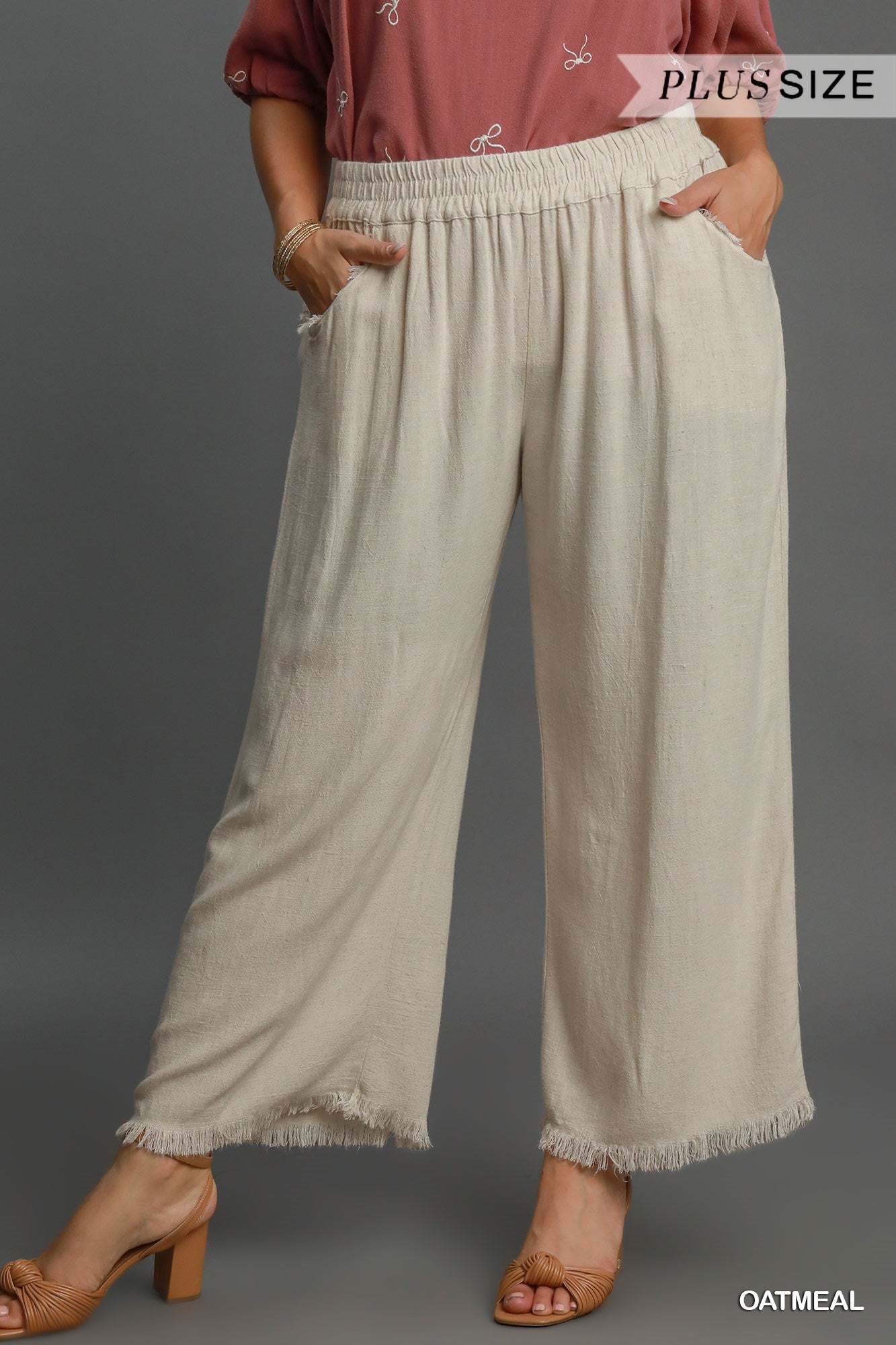 Linen Blend Wide Leg Pants in Oatmeal