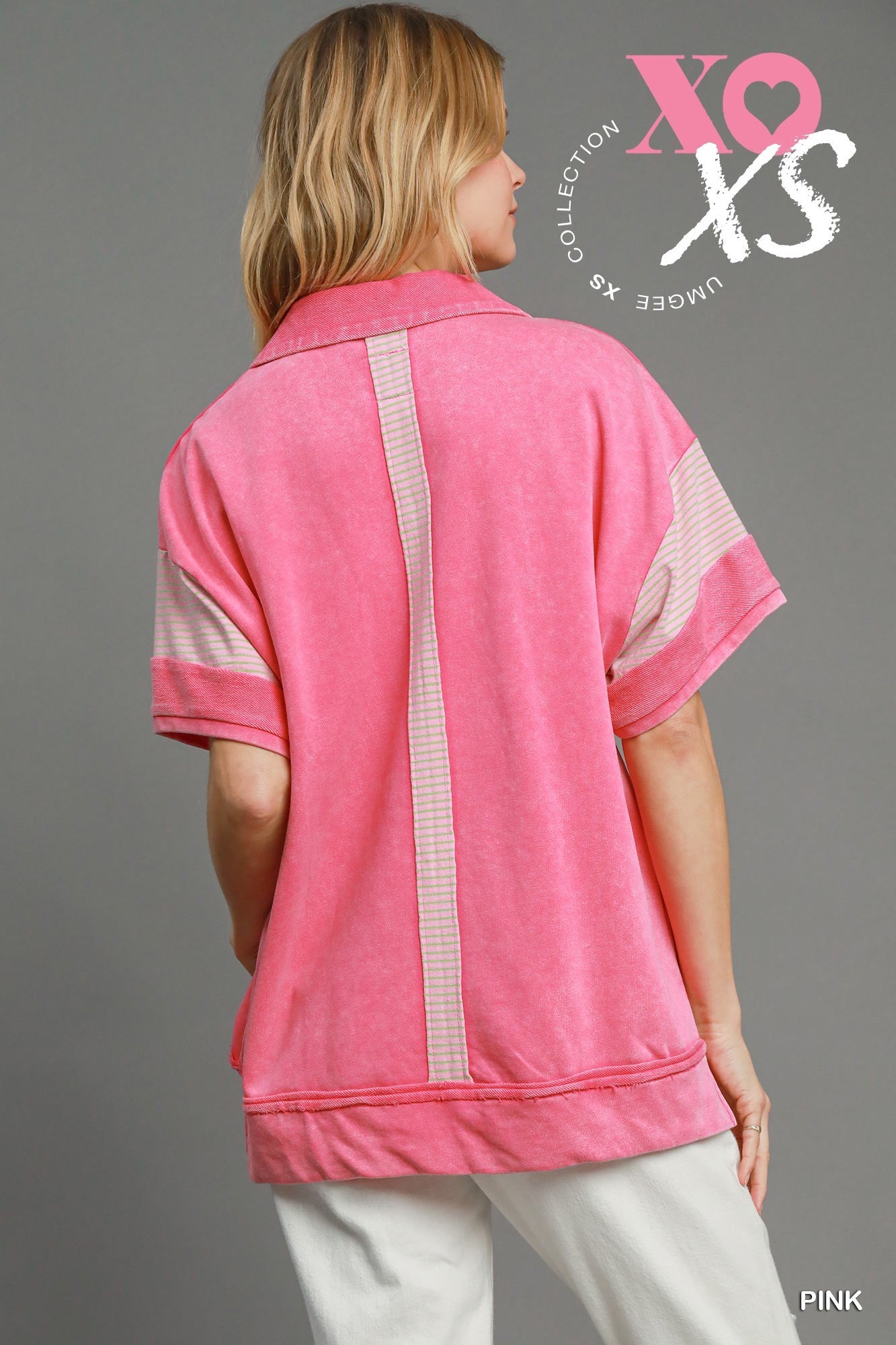 Mineral Washed French Terry Top Pink and Lime