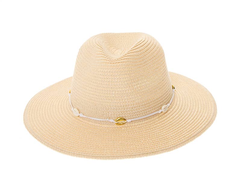 Straw Panama Hat - Natural Seashell Trim