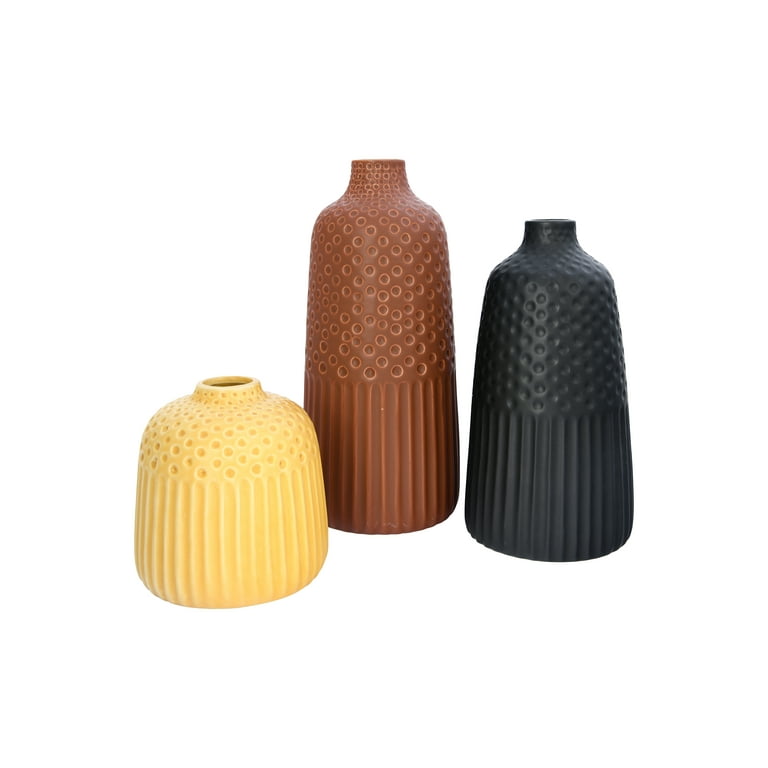Embossed Ceramic Vase Set of 3