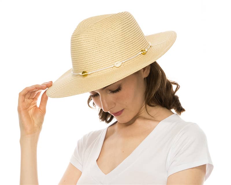 Straw Panama Hat - Natural Seashell Trim