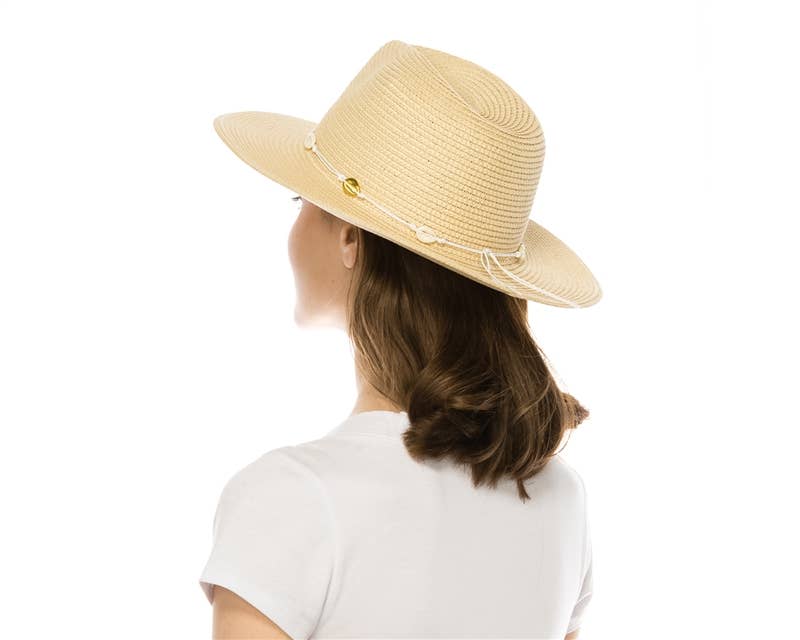 Straw Panama Hat - Natural Seashell Trim