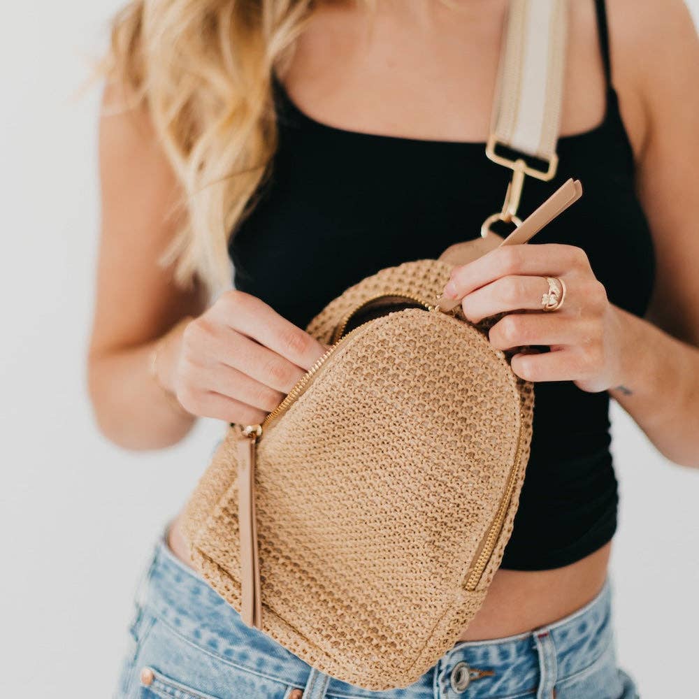 Rowan Raffia Sling Bag: Tan