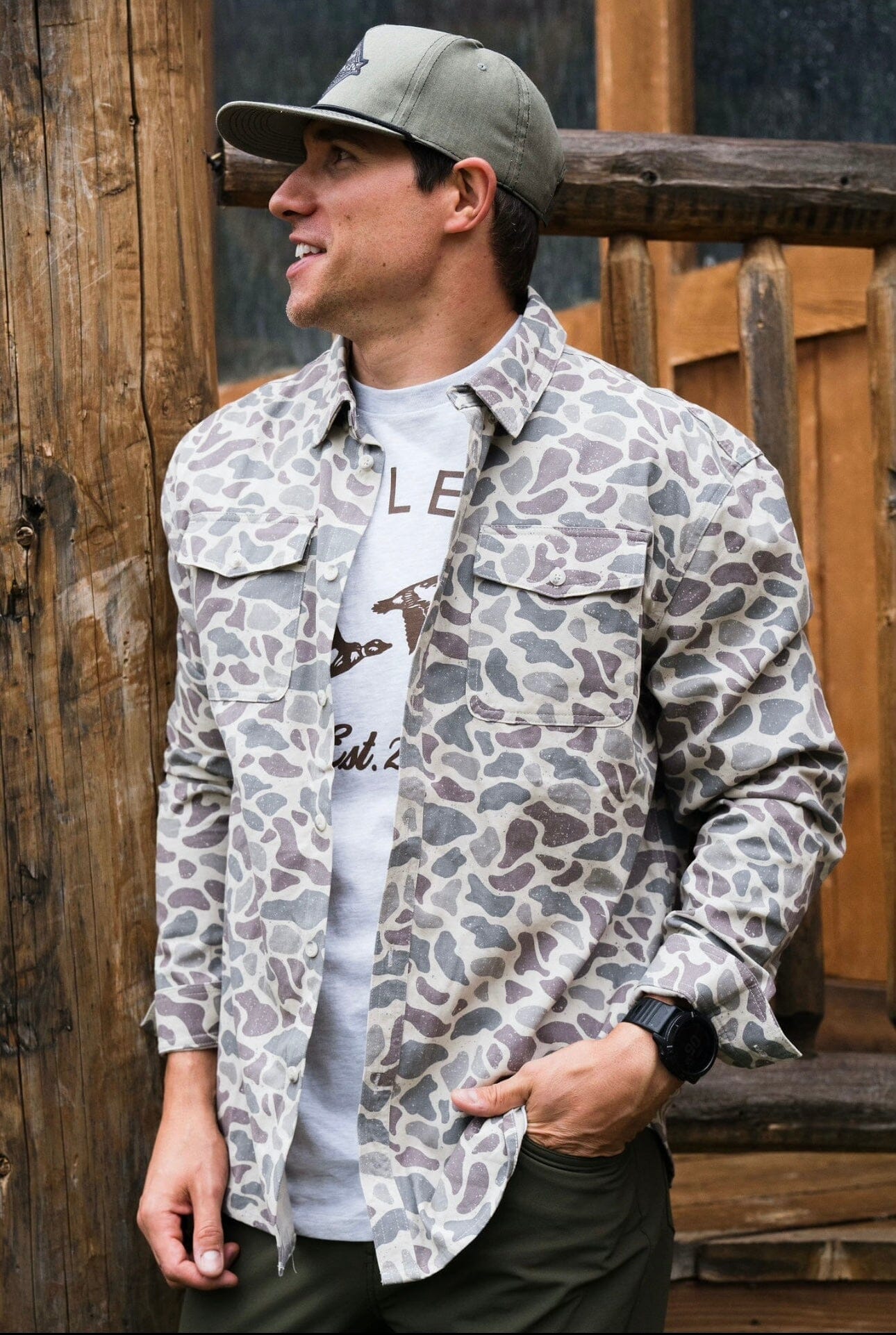 Cotton Twill Button Up in Classic Deer Camo