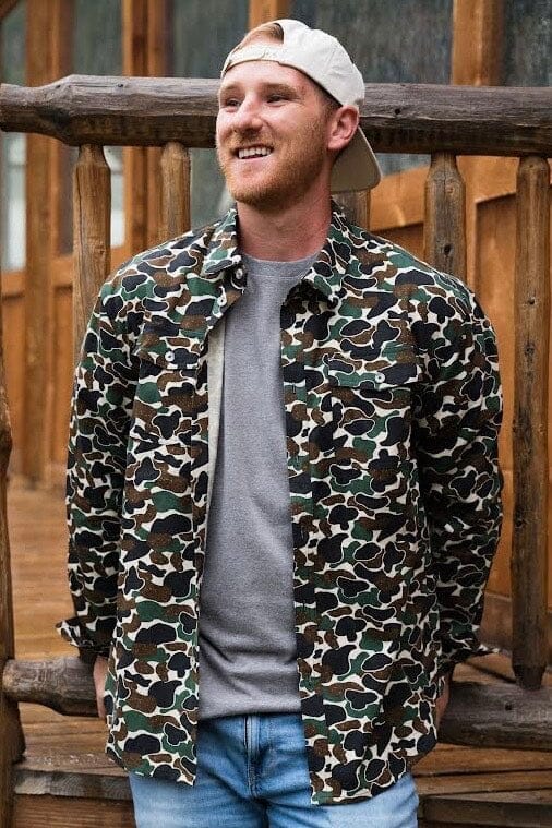 Cotton Twill Button Up in Throwback Camo