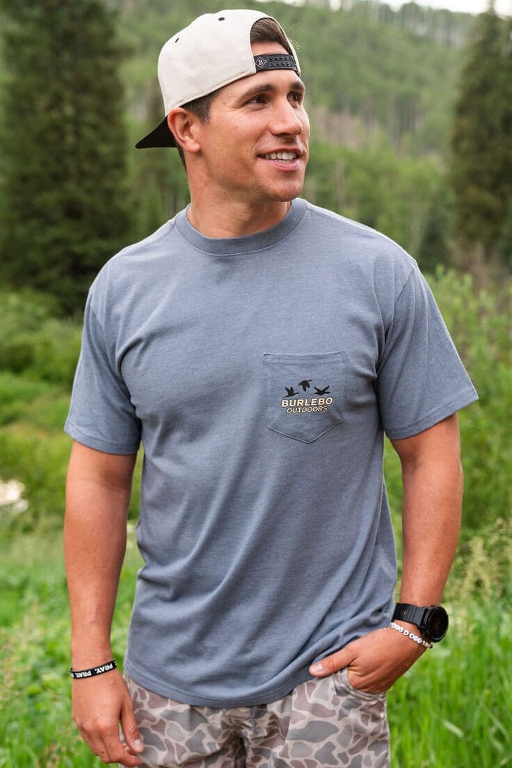 Double Barrel Shotgun Short Sleeve - Heather Blue Jean