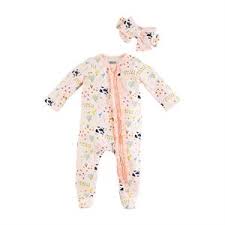 Pink Cow Sleeper and Headband Set