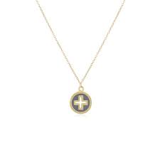 Signature Cross Disc Necklace Gold Grey