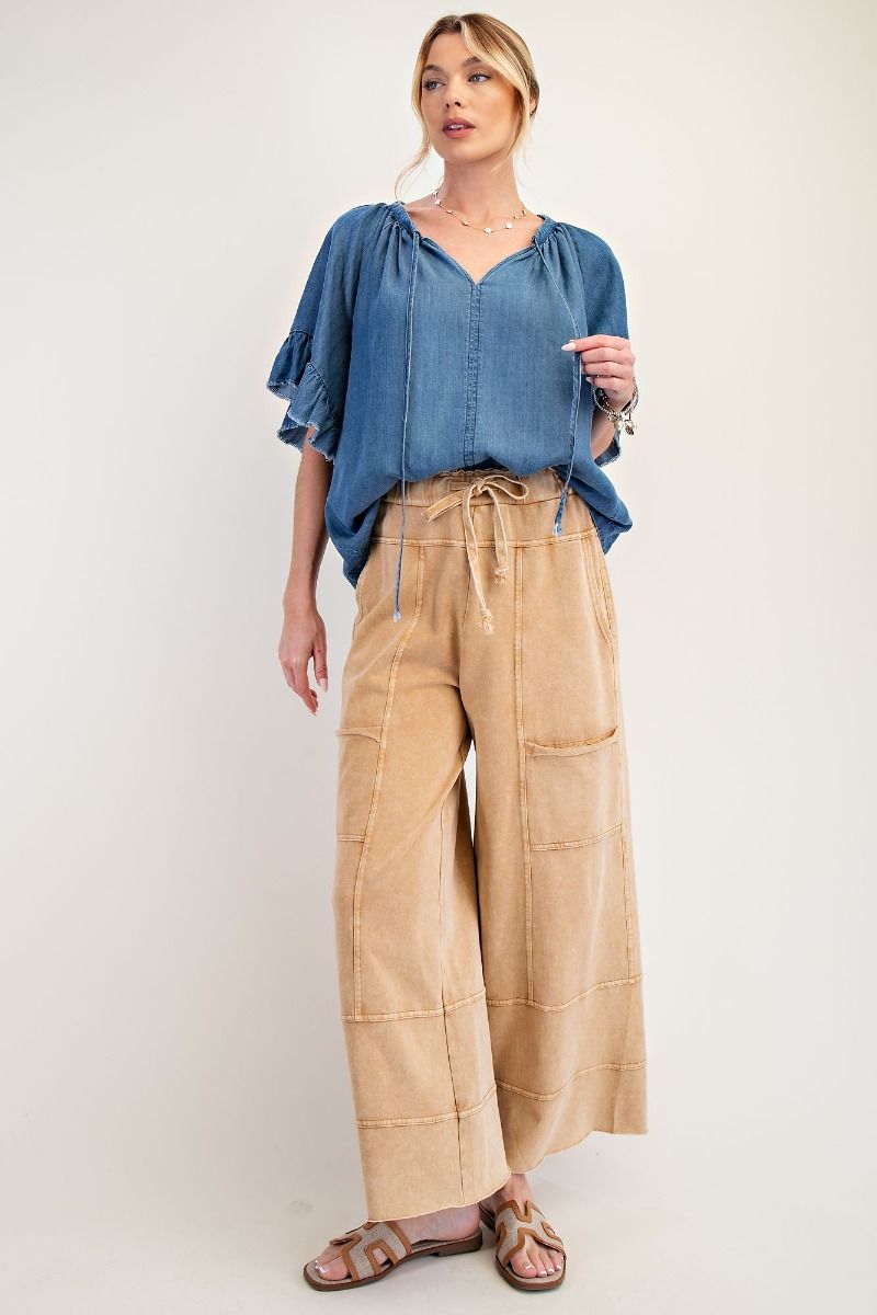 Mineral Washed Terry Pants in Camel