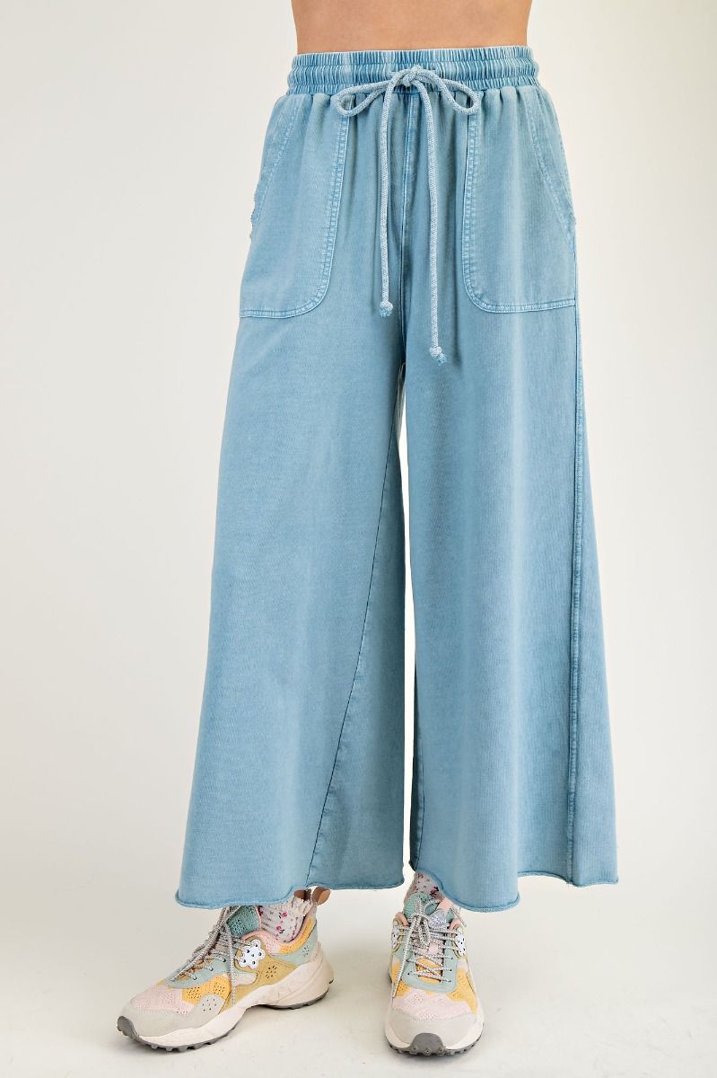 Wide Leg Knit Pants in Soft Teal