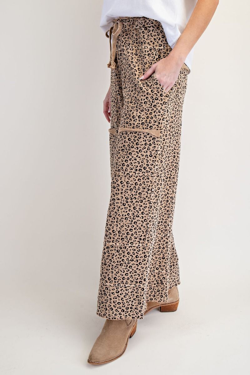 Animal Print Mineral Wash Terry Knit Pant