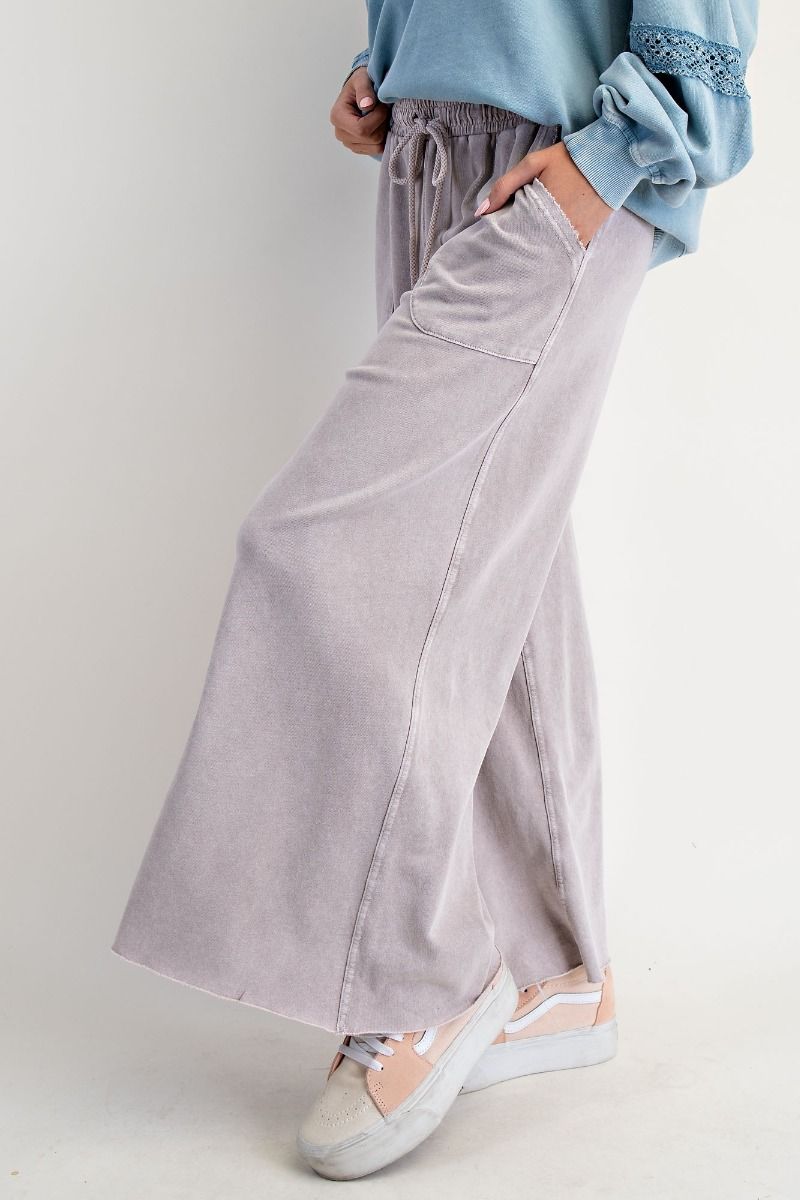 Washed Terry Knit Wide Leg Pants Dove Grey