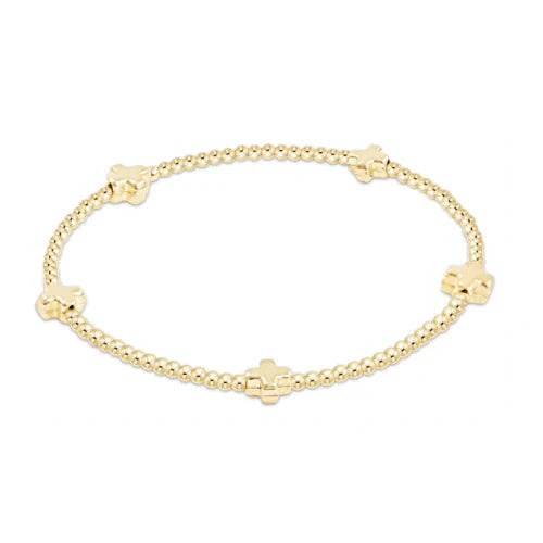 EGIRL SIGNATURE CROSS SMALL GOLD PATTERN 2MM BEAD BRACELET - GOLD