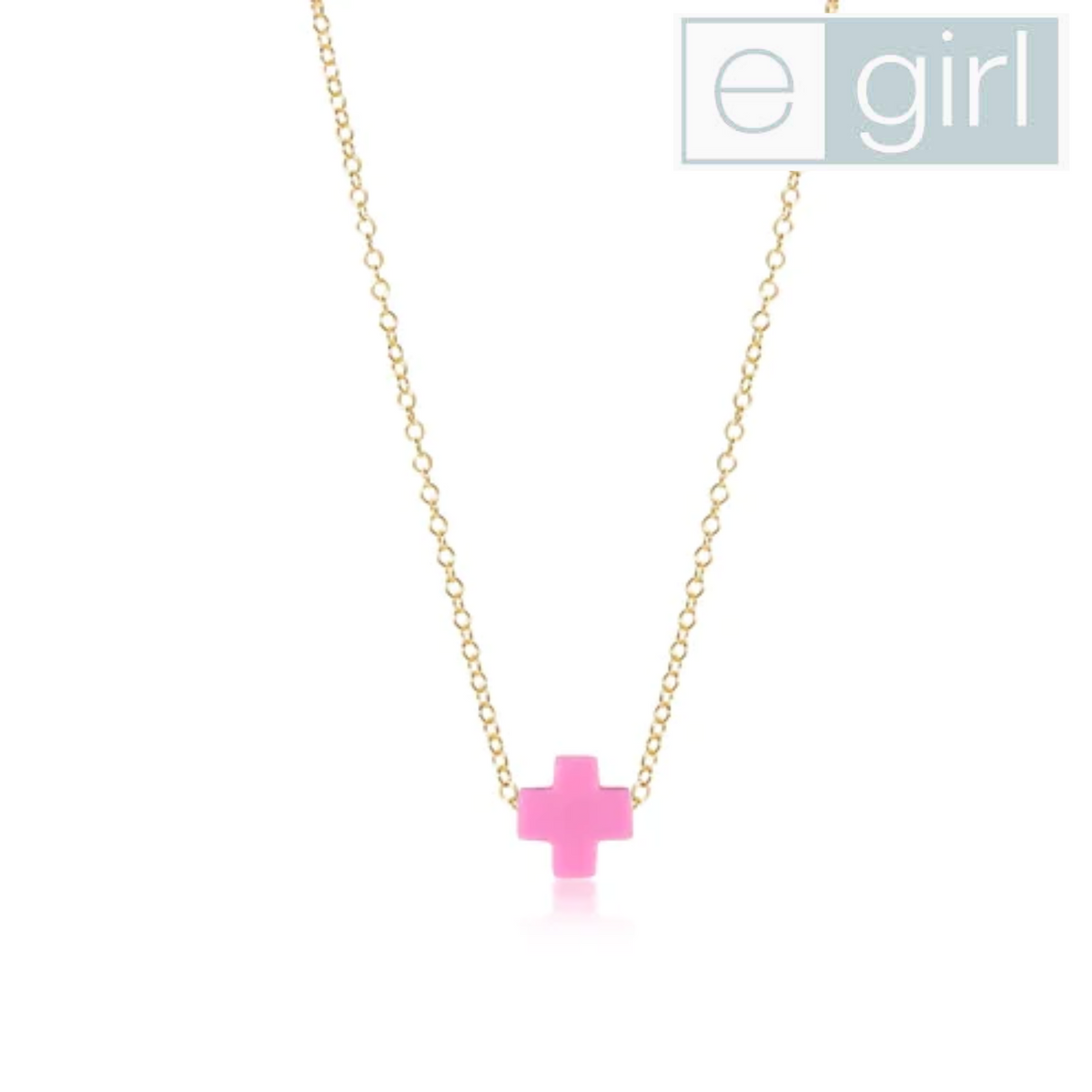 EGIRL 14" NECKLACE GOLD - SIGNATURE CROSS SMALL BRIGHT PINK