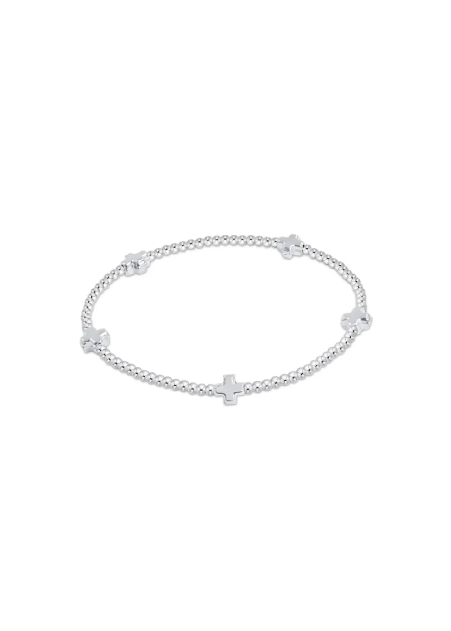 SIGNATURE CROSS SMALL STERLING PATTERN 2MM BEAD BRACELET - STERLING