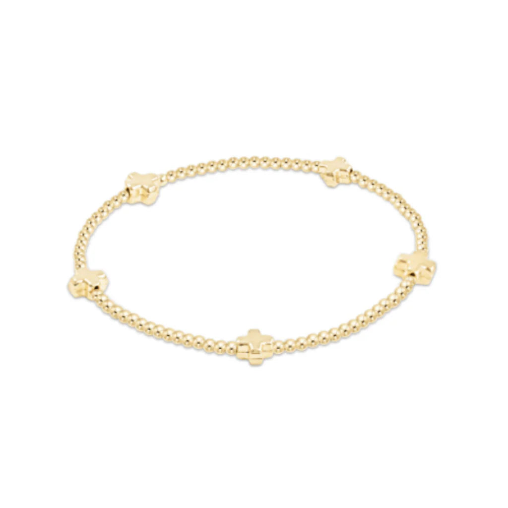 SIGNATURE CROSS SMALL GOLD PATTERN 2MM BEAD BRACELET - GOLD