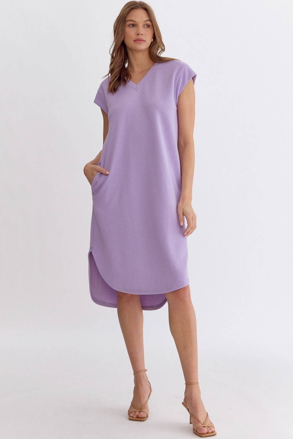 Textured Midi Dress in Lavender